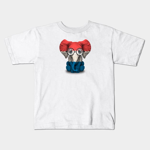 Baby Elephant with Glasses and Dutch Flag Kids T-Shirt by jeffbartels